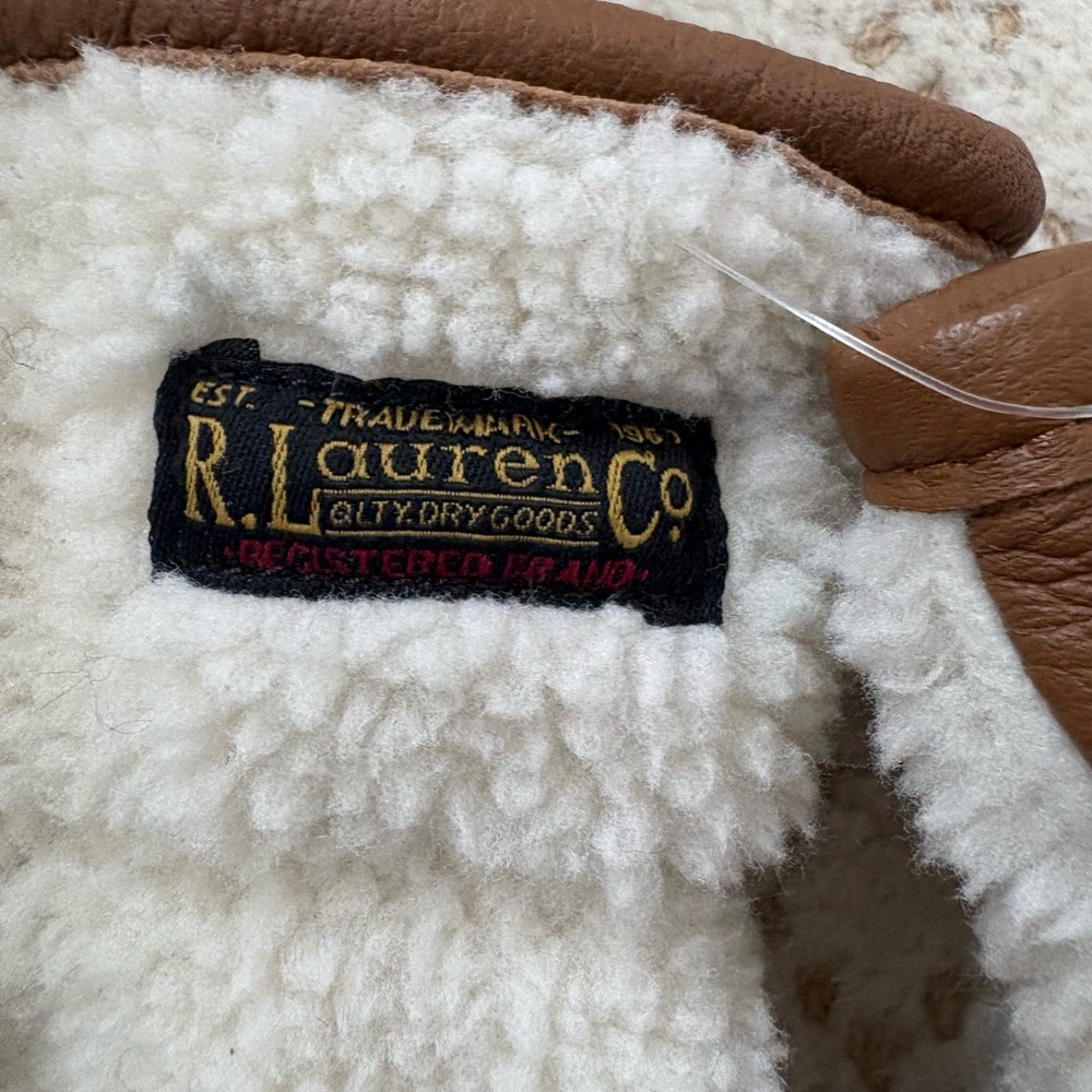 Polo Ralphs Lauren Fleece & Leather Insulated Touch Gloves White/Tan Size M - Picture 9 of 12